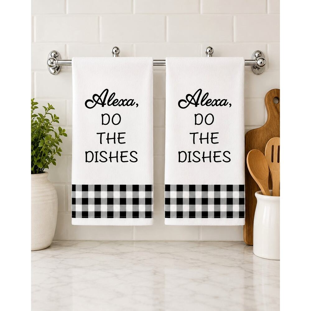Hand Towels, 2pc, Alexa Do the Dishes funny Kitchen Towel set. 18" x 28"